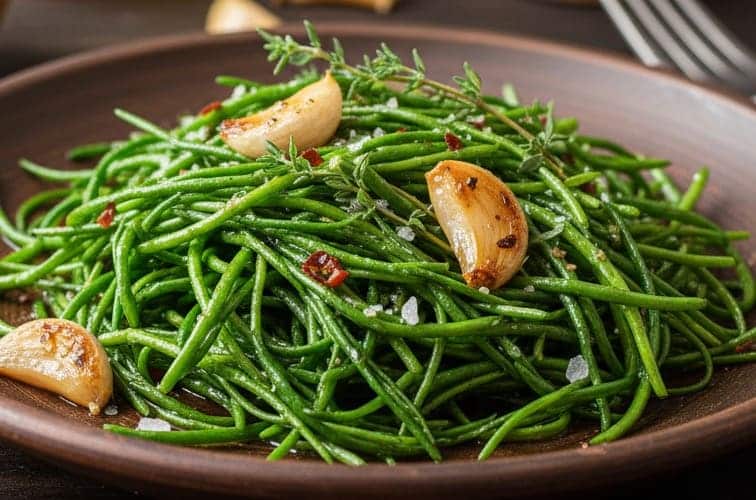 Agretti Rezept mit Knoblauch angebraten
