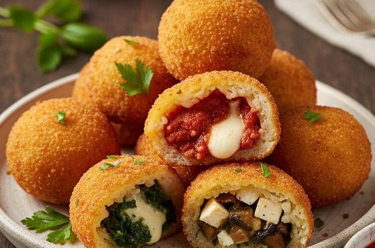 Arancini Füllungen fertig auf einem Teller serviert
