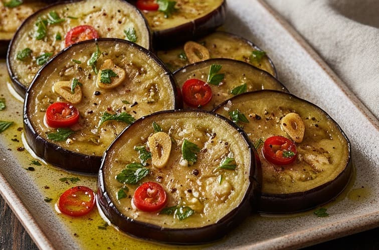 Auberginen mariniert lecker angerichtet