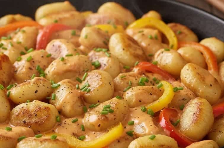 Gnocchi Paprika Pfanne Nahaufnahme von dem Gericht