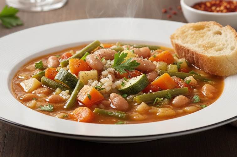 Minestrone Milanese auf einem Teller angerichtet