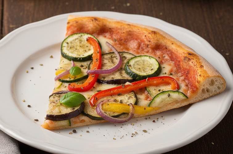 Ortolana Pizza ein Stück Pizza auf einem Teller