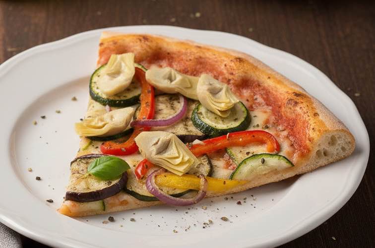 Ortolana Pizza mit Artischockenherzen serviert