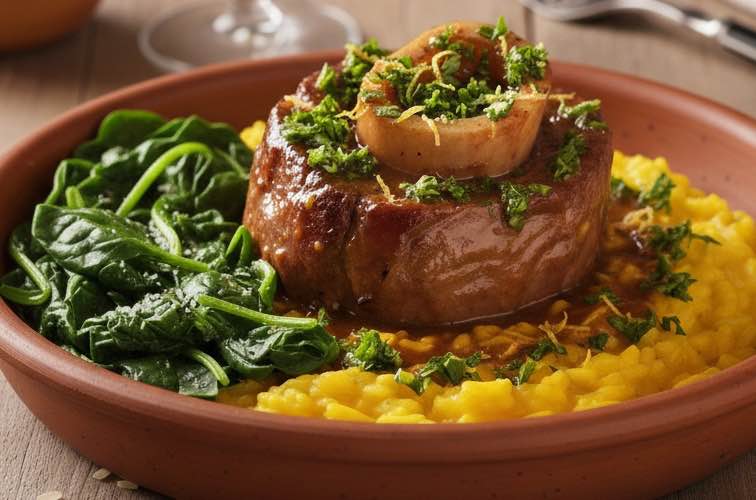 Ossobuco alla Milanese con Risotto mit gedünstetem Spinat