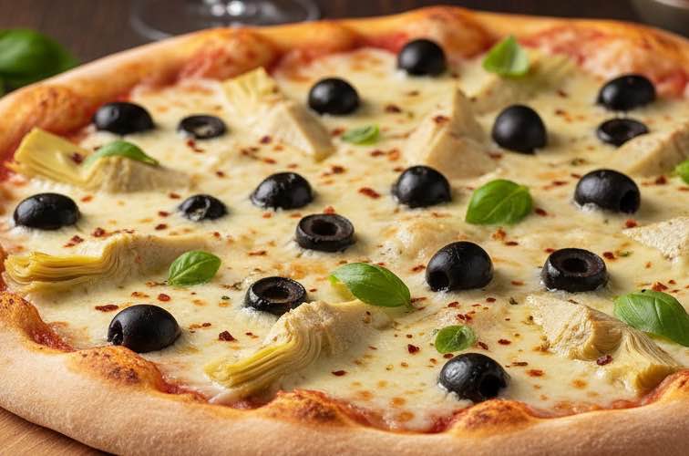 Pizza Mafia Belag mit Artischocken und Oliven