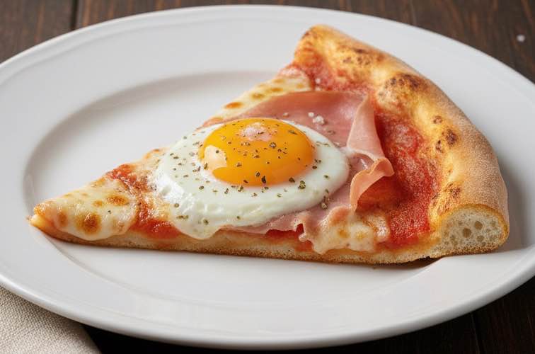 Pizza alla Bismarck ein Stück von der Pizza