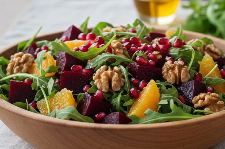 Rote Bete Salat mit Rucola und Walnüssen eine Variante mit Orangen