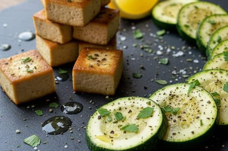 Tofu und Zucchini besonders angerichtet